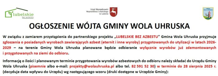 Miniaturka artykułu Gmina Wola Uhruska bez azbestu