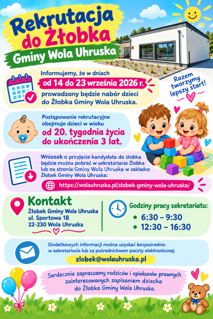 Miniaturka artykułu Rekrutacja do Żłobka Gminy Wola Uhruska